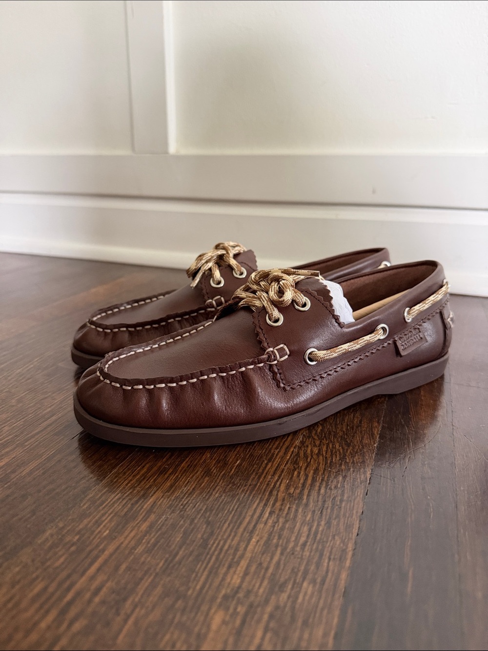 Loeffler Randall Brown Leather Boat Shoes with Tan Laces